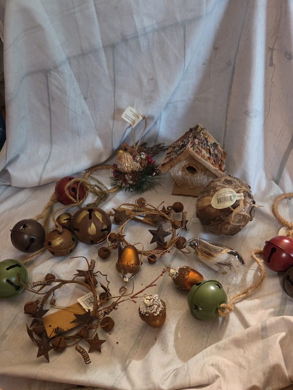 Rustic Holiday Ornament Set - Assorted Gold, Green, Red, Brown Accents